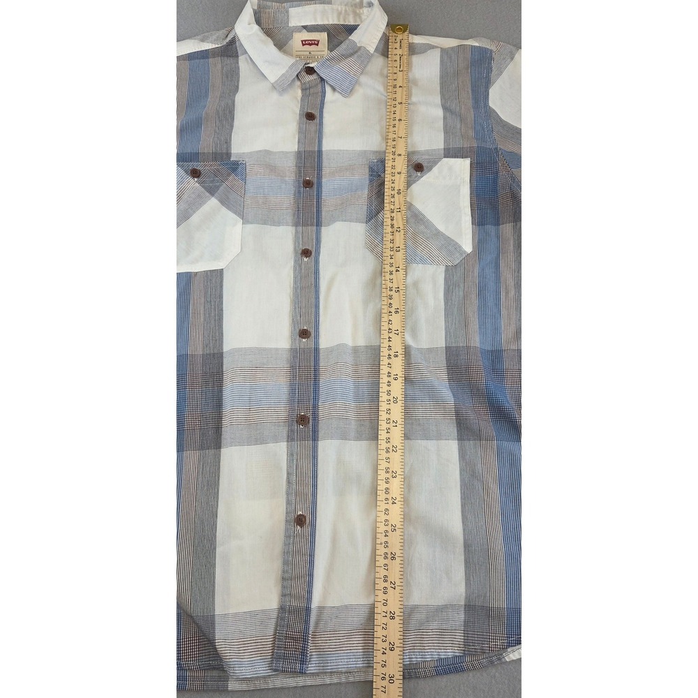 Levis Men's Blue White Plaid Long Sleeve Button Down Shirt XL Casual Lightweight - Picture 6 of 12
